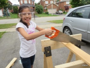 We needed to cut some wood to create the second catapult.  Don't worry, this was staged for the blog.