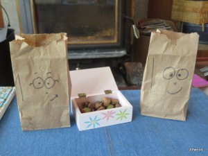 The pair of them also went on an acorn hunt and came back to the infamous candy bags.