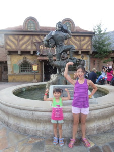 Infront of Gaston's pub.  He was one of our favourite meet and greets.