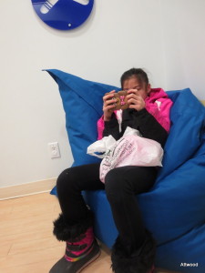 She really loves the giant bean bags in the waiting area at physio.