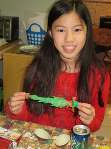 On new year's eve, the girls got Kindereggs with toy dragons in them.